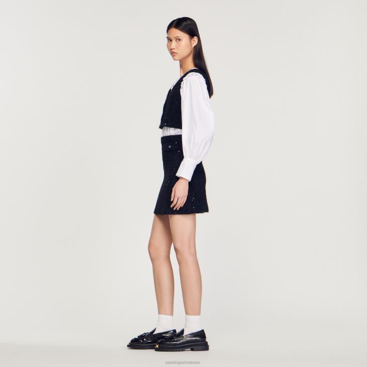 ženy Sandro Paris čierna tvídový crop top odev 428TH344