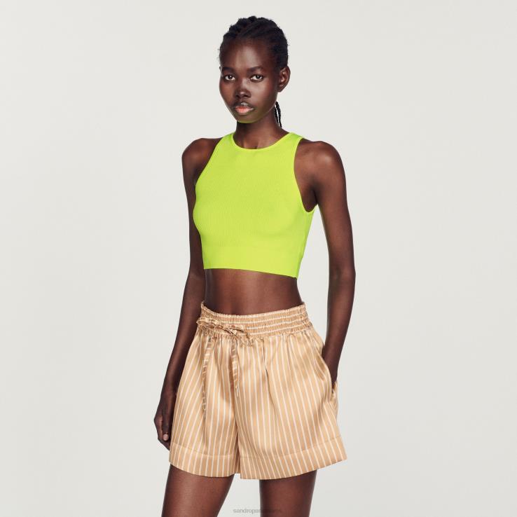 ženy Sandro Paris jablkovo zelené pletený crop top odev 428TH449