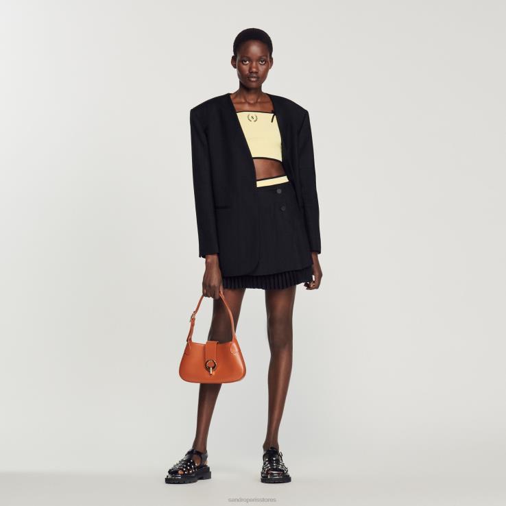 ženy Sandro Paris jedna farba pletený crop top odev 428TH217