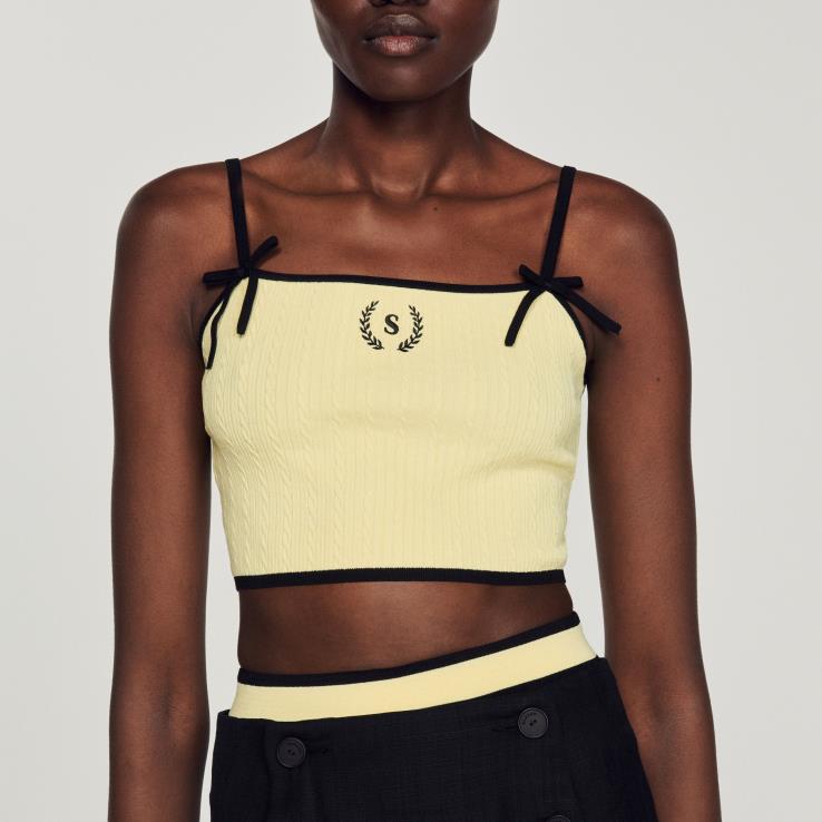 ženy Sandro Paris jedna farba pletený crop top odev 428TH217