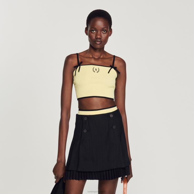 ženy Sandro Paris jedna farba pletený crop top odev 428TH217