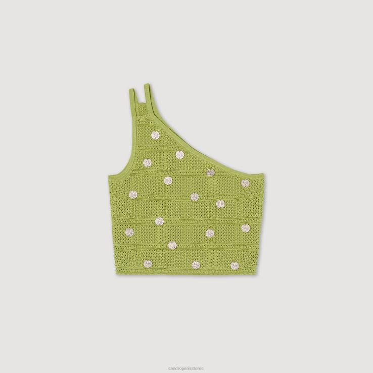 ženy Sandro Paris olivovo zelená pletený crop top odev 428TH153