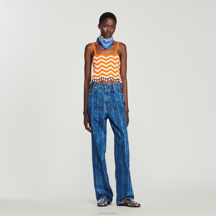 ženy Sandro Paris oranžová/biela Crop top odev 428TH446