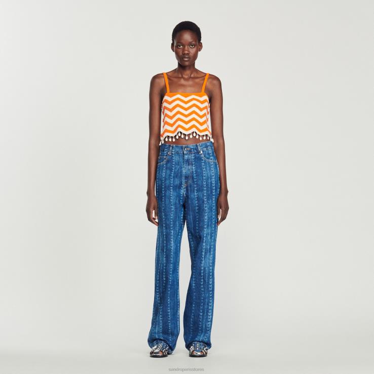 ženy Sandro Paris oranžová/biela Crop top odev 428TH446