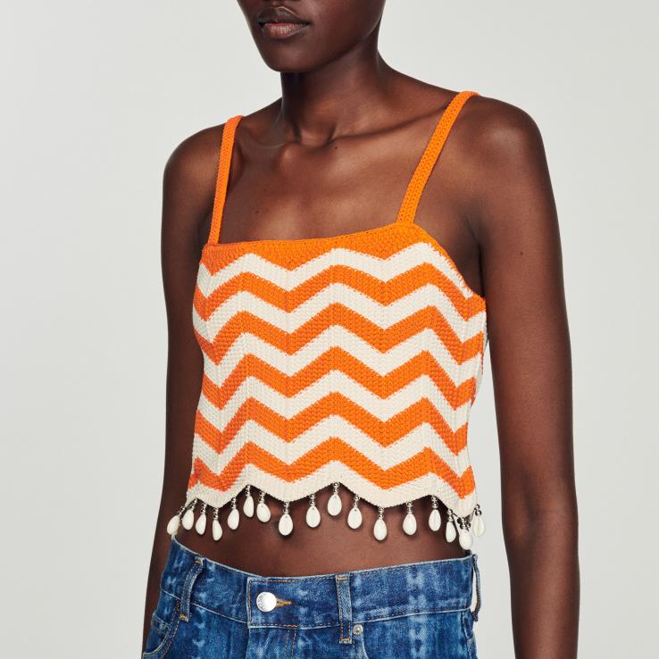 ženy Sandro Paris oranžová/biela Crop top odev 428TH446