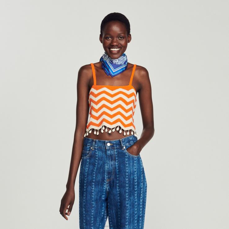 ženy Sandro Paris oranžová/biela Crop top odev 428TH446