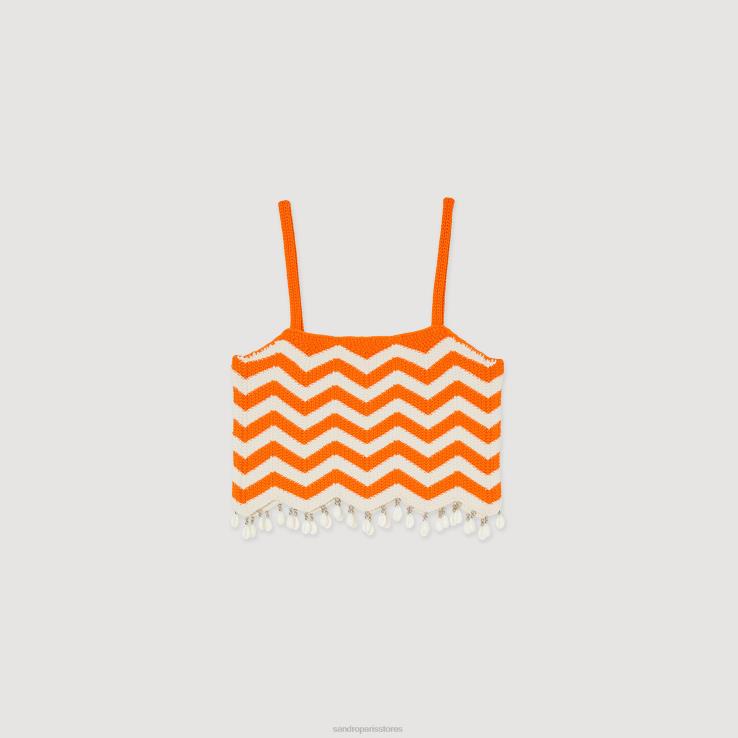 ženy Sandro Paris oranžová/biela Crop top odev 428TH446