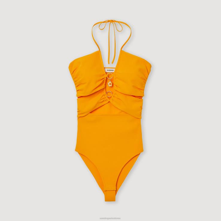 ženy Sandro Paris oranžová pletené body s prsteňovými detailmi odev 428TH281