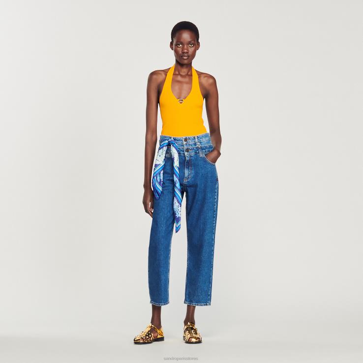 ženy Sandro Paris oranžová pletený crop top s detailom prsteňa odev 428TH326
