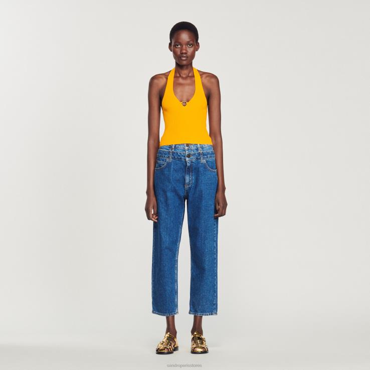 ženy Sandro Paris oranžová pletený crop top s detailom prsteňa odev 428TH326