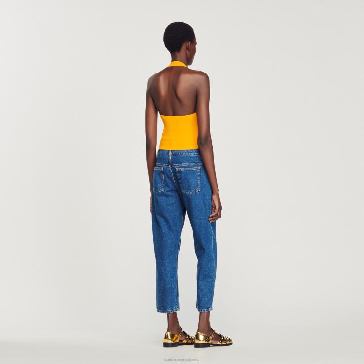 ženy Sandro Paris oranžová pletený crop top s detailom prsteňa odev 428TH326