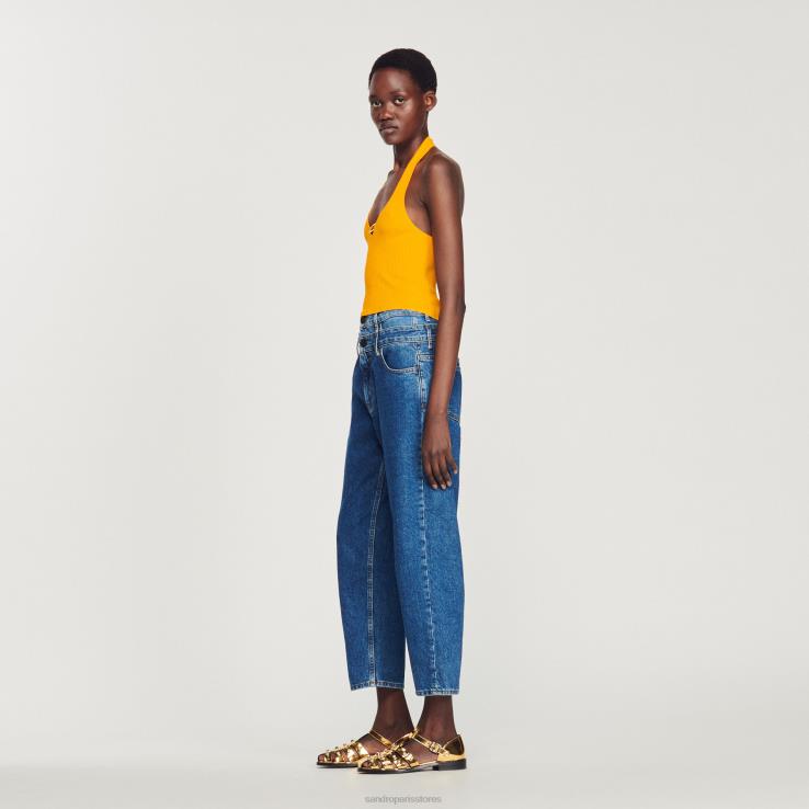 ženy Sandro Paris oranžová pletený crop top s detailom prsteňa odev 428TH326