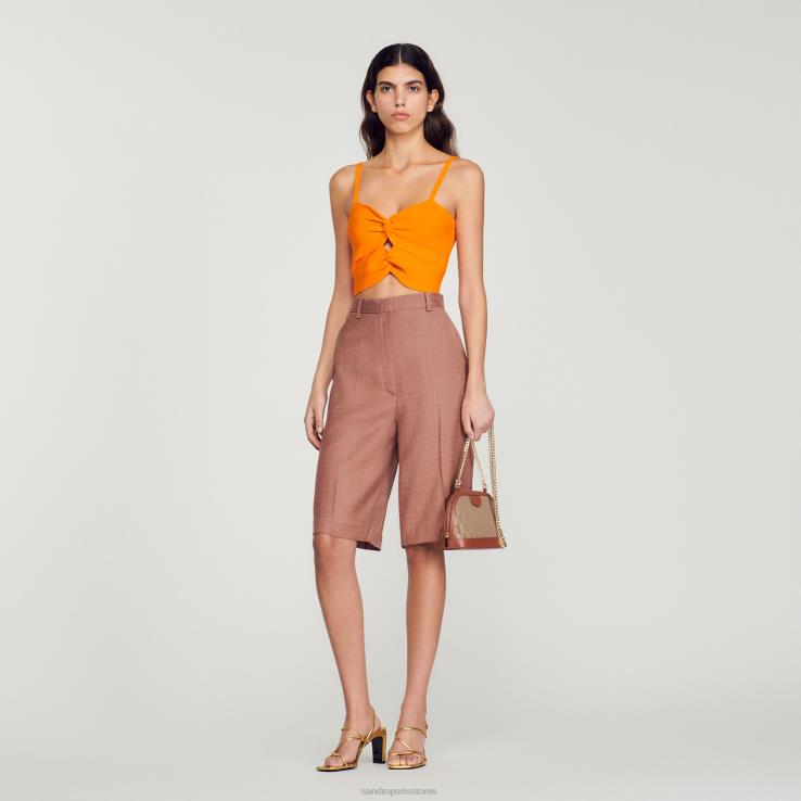 ženy Sandro Paris oranžová viazaný crop top odev 428TH300