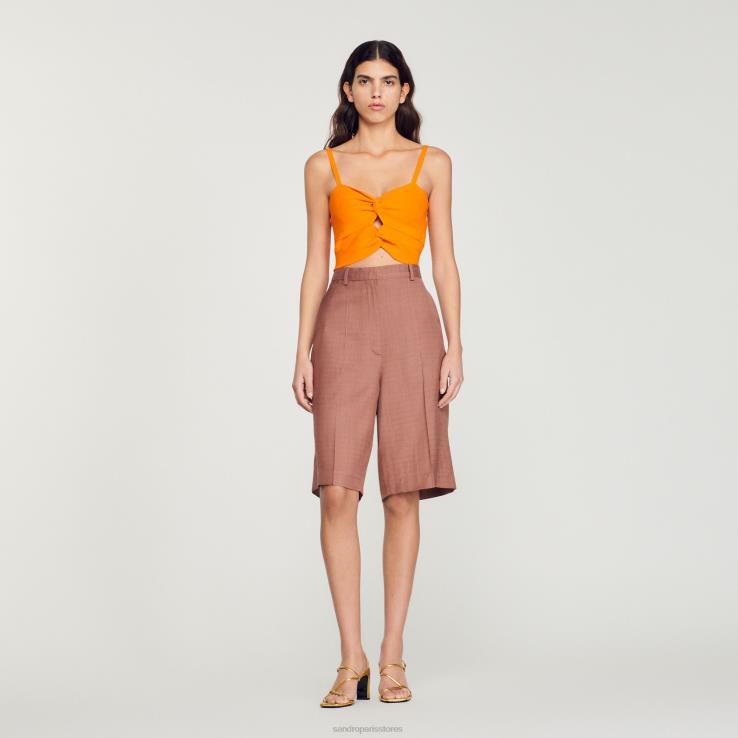 ženy Sandro Paris oranžová viazaný crop top odev 428TH300