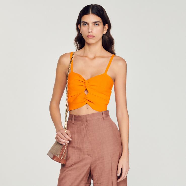 ženy Sandro Paris oranžová viazaný crop top odev 428TH300