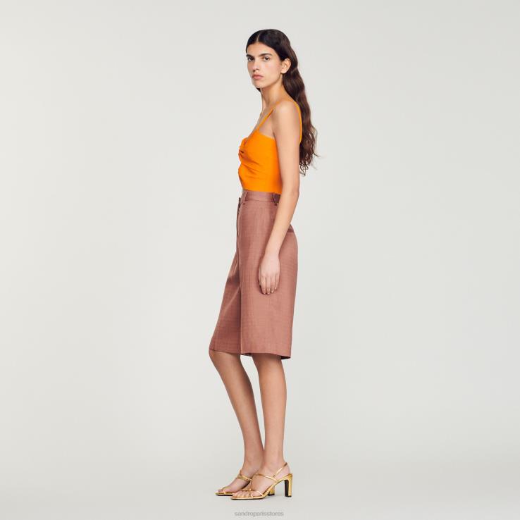 ženy Sandro Paris oranžová viazaný crop top odev 428TH300