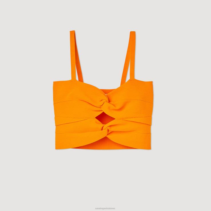 ženy Sandro Paris oranžová viazaný crop top odev 428TH300