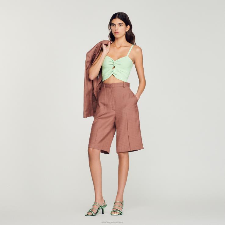 ženy Sandro Paris svetlo zelená viazaný crop top odev 428TH413