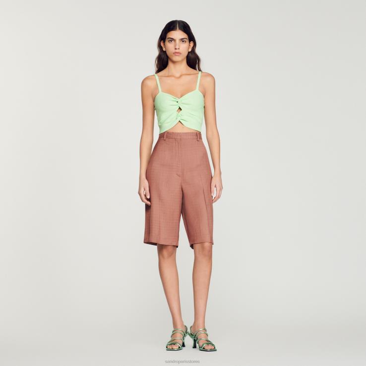 ženy Sandro Paris svetlo zelená viazaný crop top odev 428TH413