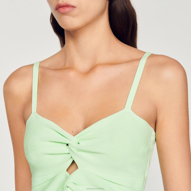 ženy Sandro Paris svetlo zelená viazaný crop top odev 428TH413