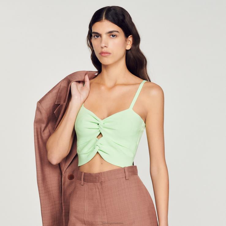 ženy Sandro Paris svetlo zelená viazaný crop top odev 428TH413