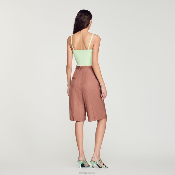 ženy Sandro Paris svetlo zelená viazaný crop top odev 428TH413
