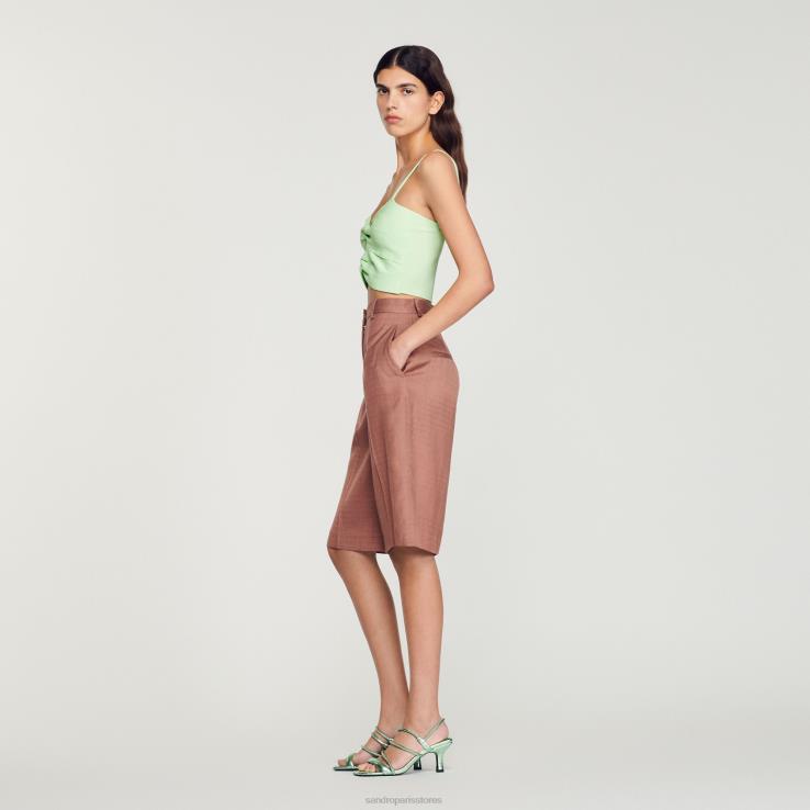 ženy Sandro Paris svetlo zelená viazaný crop top odev 428TH413