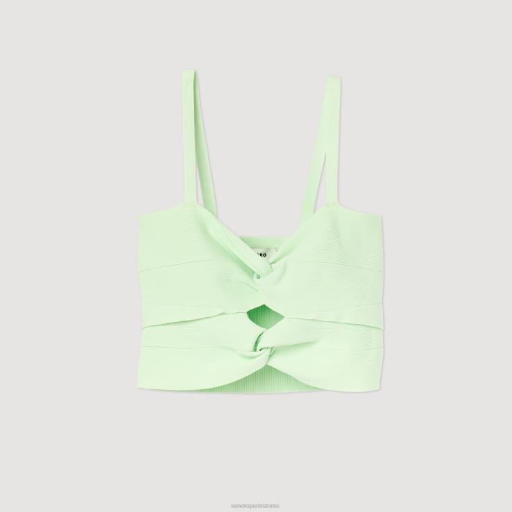 ženy Sandro Paris svetlo zelená viazaný crop top odev 428TH413