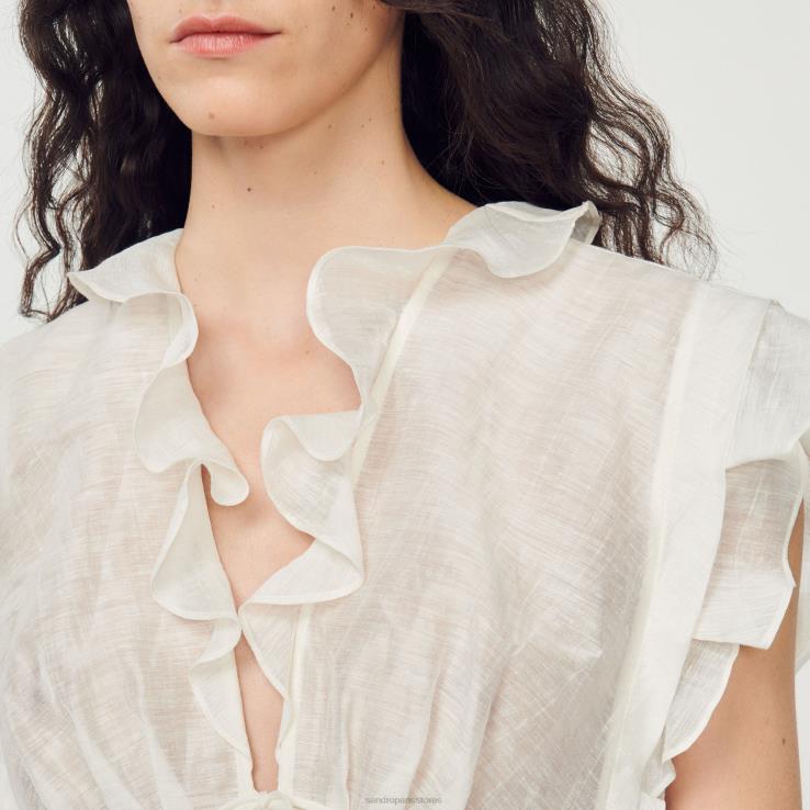 ženy Sandro Paris biely crop top odev 428TH102