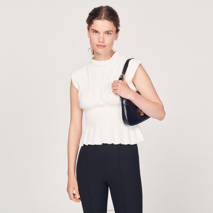 ženy Sandro Paris ecru smock top odev 428TH231