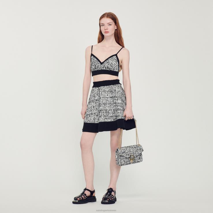 ženy Sandro Paris čierna dvojfarebný tvídový crop top odev 428TH319