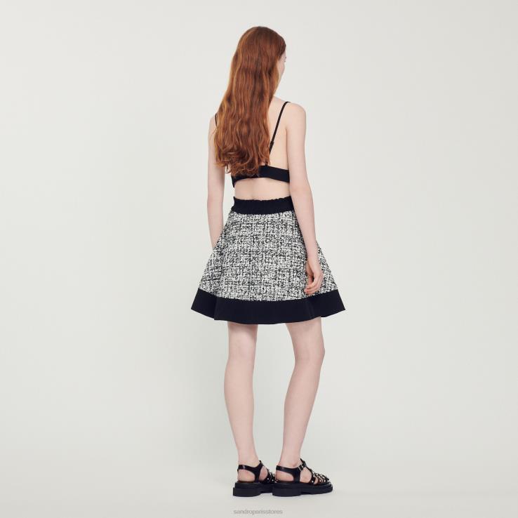 ženy Sandro Paris čierna dvojfarebný tvídový crop top odev 428TH319