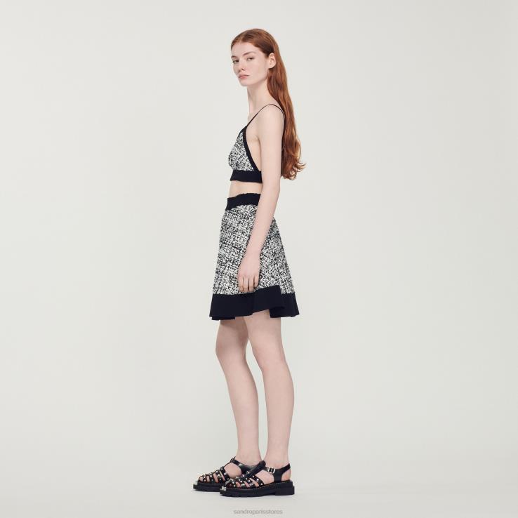 ženy Sandro Paris čierna dvojfarebný tvídový crop top odev 428TH319