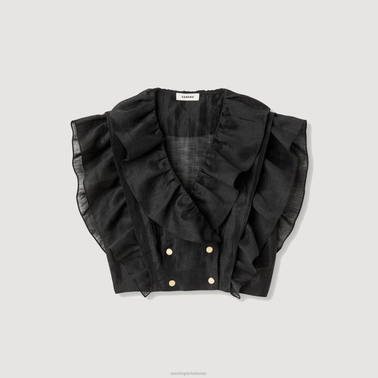 ženy Sandro Paris čierna volánikový crop top odev 428TH131