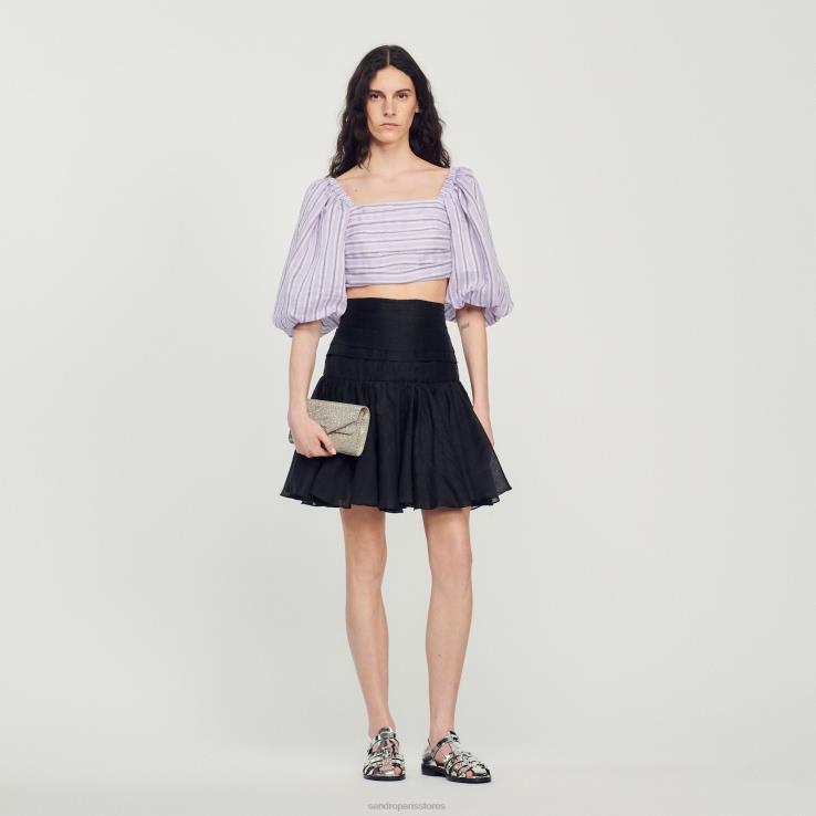 ženy Sandro Paris lila/čierna pruhovaný crop top odev 428TH458
