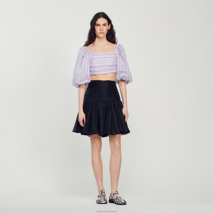 ženy Sandro Paris lila/čierna pruhovaný crop top odev 428TH458