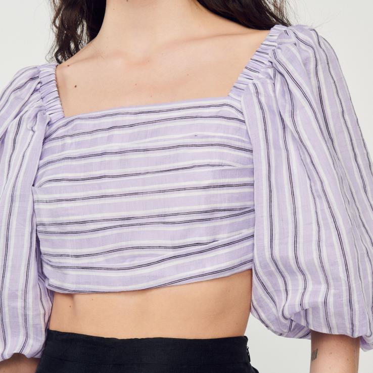 ženy Sandro Paris lila/čierna pruhovaný crop top odev 428TH458