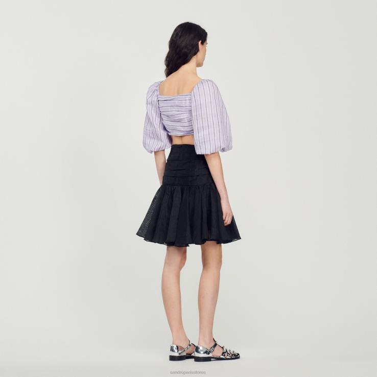 ženy Sandro Paris lila/čierna pruhovaný crop top odev 428TH458