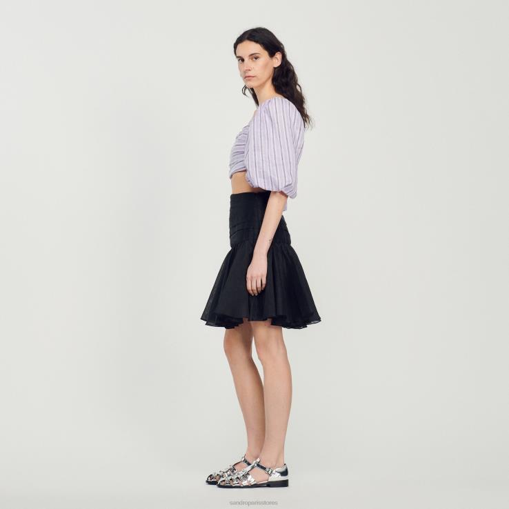 ženy Sandro Paris lila/čierna pruhovaný crop top odev 428TH458