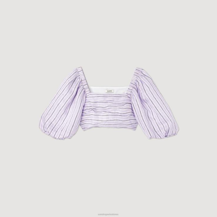 ženy Sandro Paris lila/čierna pruhovaný crop top odev 428TH458