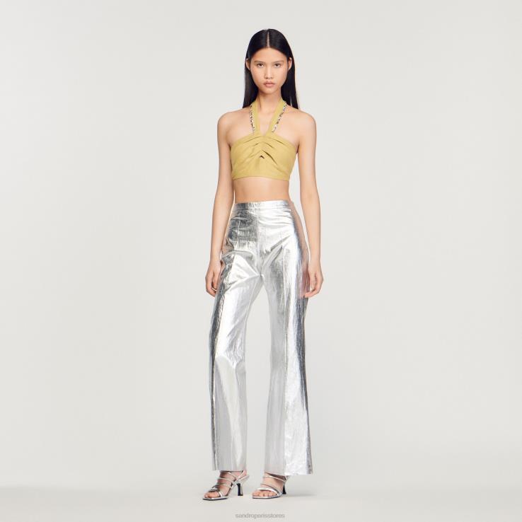 ženy Sandro Paris limetková zelená crop top zdobený kamienkami odev 428TH367