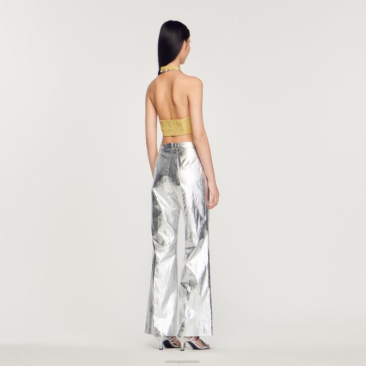 ženy Sandro Paris limetková zelená crop top zdobený kamienkami odev 428TH367