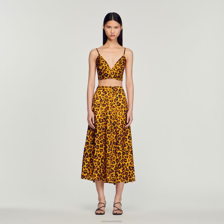 ženy Sandro Paris oranžová/čierna leopardí bralette top odev 428TH286