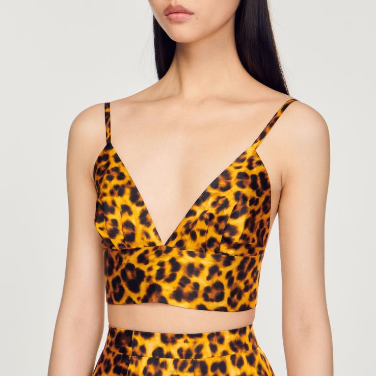 ženy Sandro Paris oranžová/čierna leopardí bralette top odev 428TH286