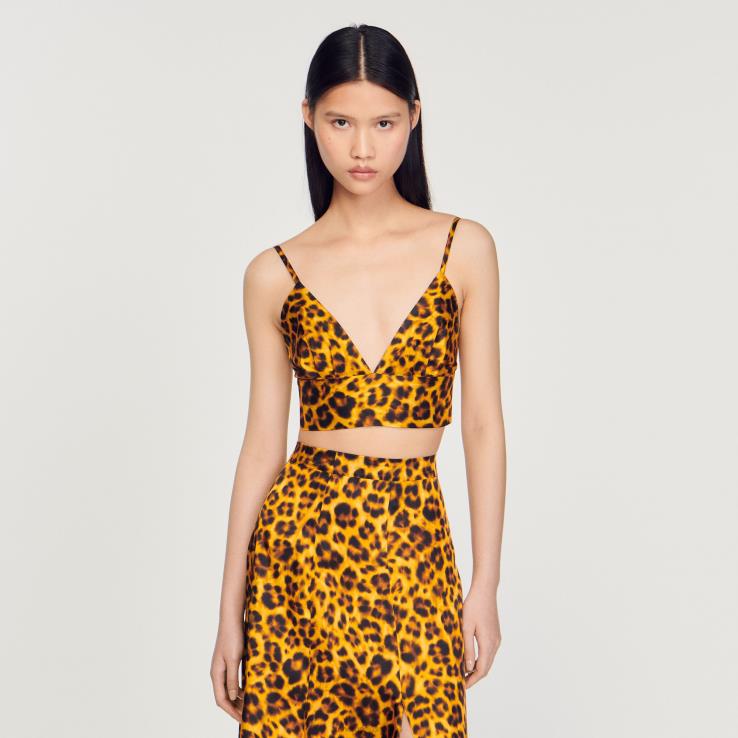ženy Sandro Paris oranžová/čierna leopardí bralette top odev 428TH286