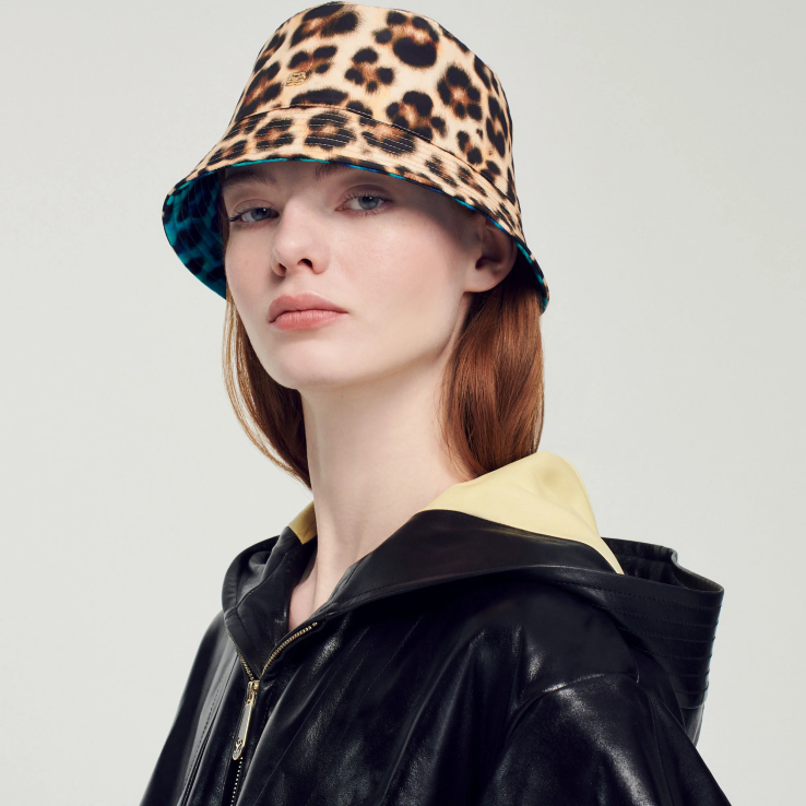 ženy Sandro Paris béžová/čierna obojstranný klobúk s leopardím vzorom príslušenstvo 428TH580