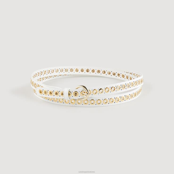 ženy Sandro Paris off white dvojitý kožený opasok s očkami príslušenstvo 428TH558