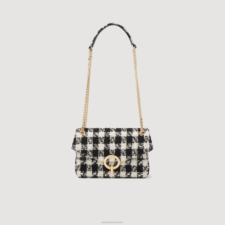 ženy Sandro Paris čierna/ecru yza taška z tvídu houndstooth príslušenstvo 428TH501
