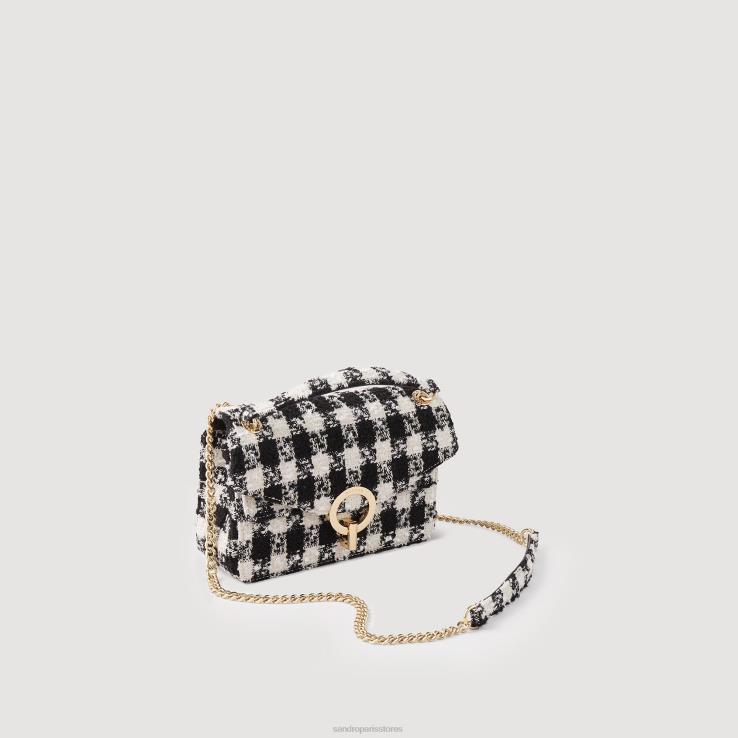 ženy Sandro Paris čierna/ecru yza taška z tvídu houndstooth príslušenstvo 428TH501