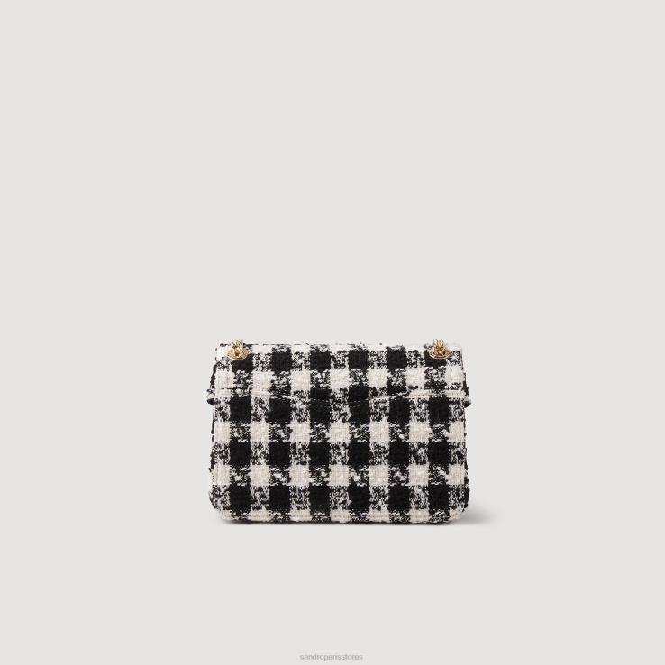 ženy Sandro Paris čierna/ecru yza taška z tvídu houndstooth príslušenstvo 428TH501